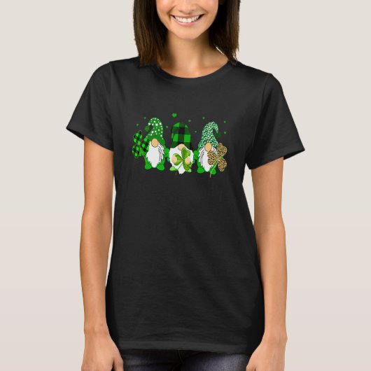 Cute Gnomes Holding Shamrock Leopard Plaid St Patr T-shirt (Voorkant)