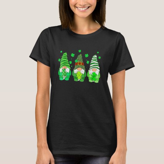 Cute Gnomes Holding Shamrock Leopard Plaid St Patr T-shirt (Voorkant)
