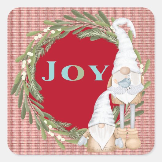 Cute Gnomes Joy Envelope Seal Kerstmis Vierkante Sticker (Voorkant)