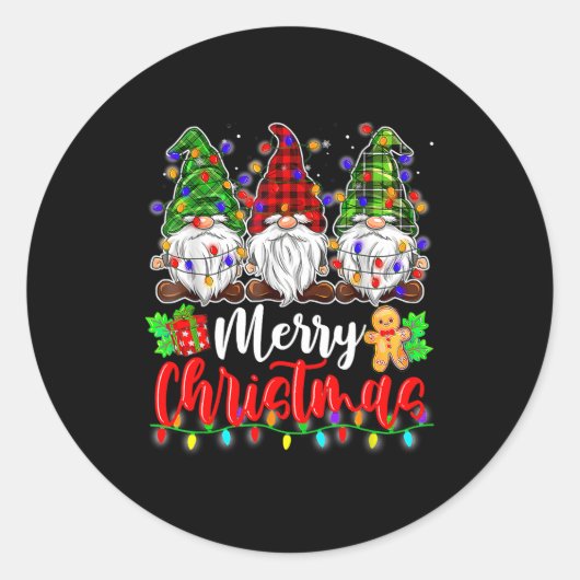 Cute Gnomes Merry Christmas Light Family Gnome Xma Ronde Sticker (Voorkant)