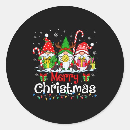 Cute Gnomes Merry Christmas Light Family Gnome Xma Ronde Sticker (Voorkant)