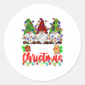 Cute Gnomes Merry Christmas Light Family Gnome Xma Ronde Sticker (Voorkant)