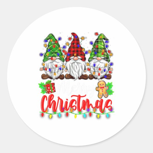 Cute Gnomes Merry Christmas Light Family Gnome Xma Ronde Sticker (Voorkant)