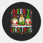 Cute Gnomes Merry Christmas Lights Gnome Xmas Men  Ronde Sticker (Voorkant)