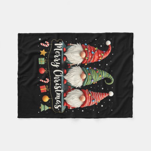 Cute Gnomes Merry-kerstverlichting koom Xma Fleece Deken (Voorkant (Horizontaal))