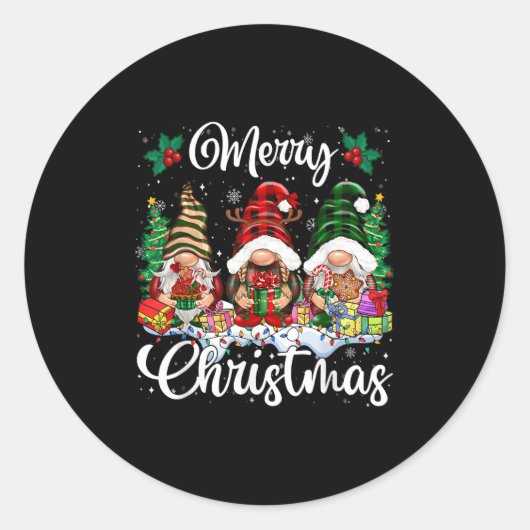 Cute Gnomes Merry-kerstverlichting koom Xma Ronde Sticker (Voorkant)