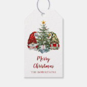 Cute Gnomes Merry-Waterverf voor kerst Cadeaulabel (Voorkant)