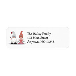 Cute Gnomes Nordic Red Pink Grey Address Etiket