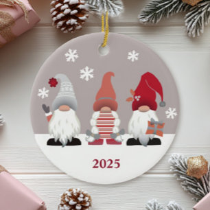 Cute Gnomes Nordic Red Pink Grey White Keramisch Ornament