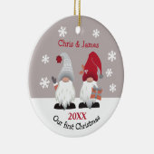 Cute Gnomes Our First Christmas Red Pink Grey Keramisch Ornament (Rechts)