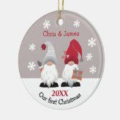 Cute Gnomes Our First Christmas Red Pink Grey Keramisch Ornament (Links)