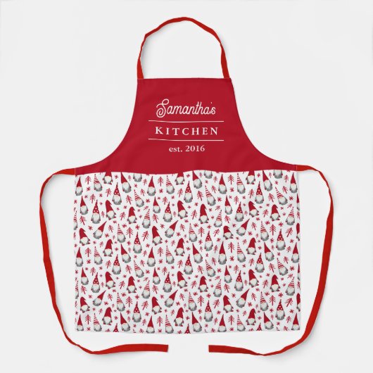 Cute Gnomes Pattern Name Kerstmis Schort (Voorkant)