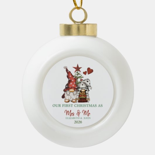 Cute Gnomes Pine Tree Our First Christmas  Keramische Bal Ornament (Voorkant)