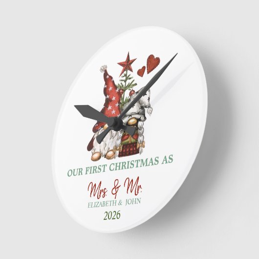 Cute Gnomes Pine Tree Our First Christmas  Ronde Klok (Hoek)