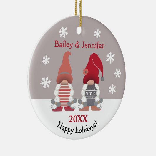 Cute Gnomes Prettige feestdagen Nordic Red Pink Gr Keramisch Ornament (Rechts)