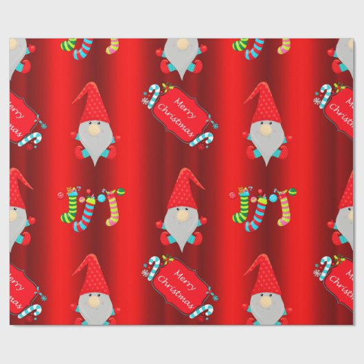 Cute Gnomes Red Kerstmis Cadeaupapier (Vlak)