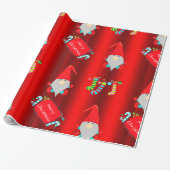 Cute Gnomes Red Kerstmis Cadeaupapier (Uitgerold)