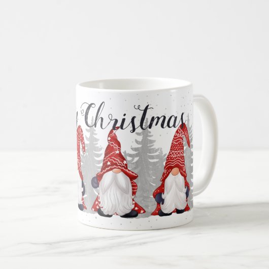 Cute Gnomes Red Petten Merry Kerstscript 11oz Koffiemok (Voorkant rechts)