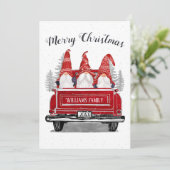 Cute Gnomes  Red Truck Merry kerstnaam Feestdagenkaart (Staand voorkant)