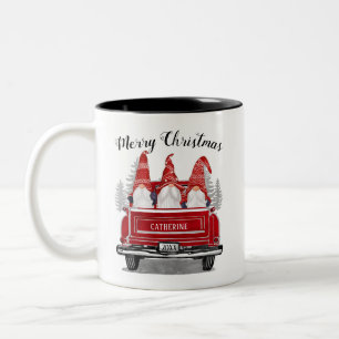 Cute Gnomes  Red Truck Merry kerstnaam Tweekleurige Koffiemok