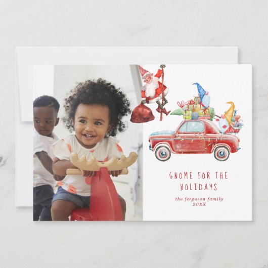 Cute Gnomes & Santa | Vakantieknopkaart (Voorkant)
