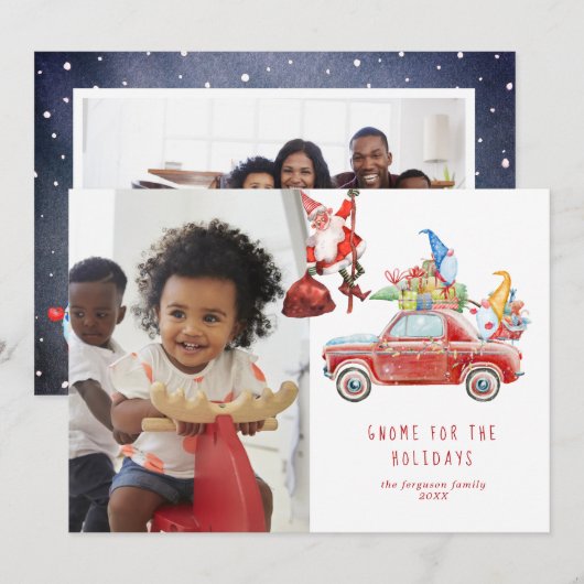 Cute Gnomes & Santa | Vakantieknopkaart (Voorkant / Achterkant)