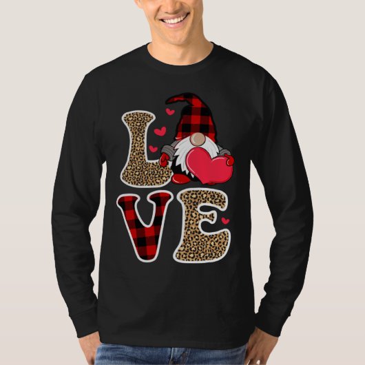 Cute Gnomes Valentines Love Leopard Plaid Couple M T-shirt (Voorkant)