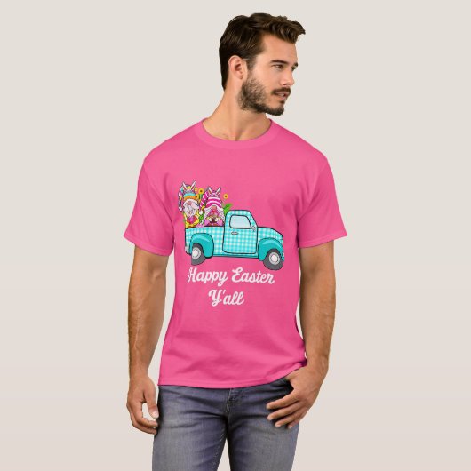 Cute Gnomes With Bunny Ears Egg Hunting Truck East T-shirt (Voorkant volledig)