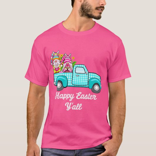 Cute Gnomes With Bunny Ears Egg Hunting Truck East T-shirt (Voorkant)