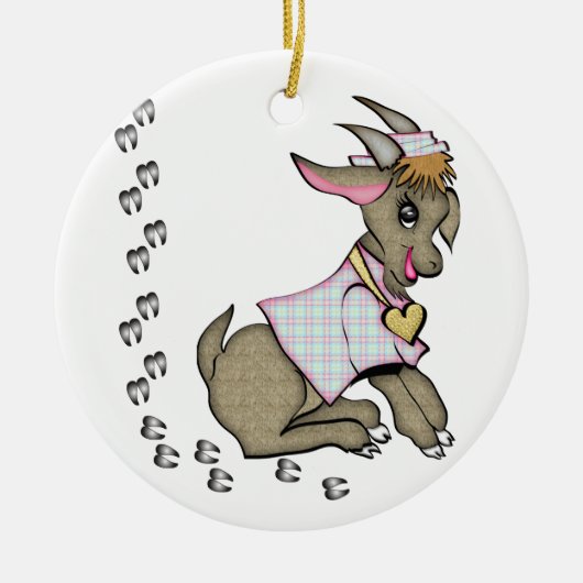 Cute Goat met HoofPrints Keramisch Ornament (Voorkant)