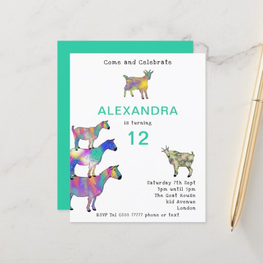 Cute Goats 12th Birthday Party Budget (Voorkant / Achterkant in situ)