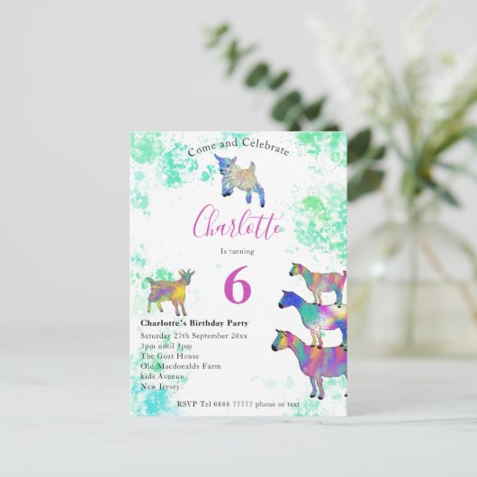 Cute Goats 6th Birthday Uitnodiging Briefkaart (Staand voorkant)