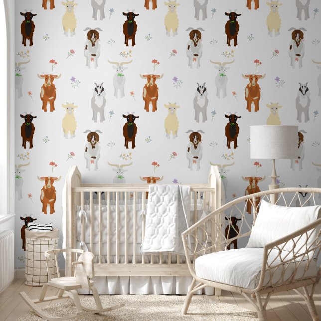 Cute Goats Farm Animals Kids Bedroom Playroom Behang (Kinderen)