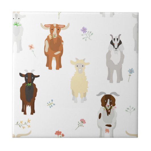 Cute Goats Farm Animals Kids Seamless Pattern Tegeltje (Voorkant)