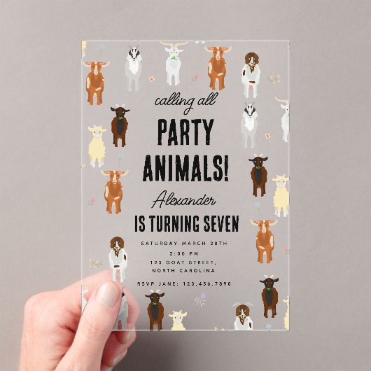 Cute Goats Farm Party Animals Goat Birthday Theme Acryl Uitnodigingen (Insitu (Draagbaar))