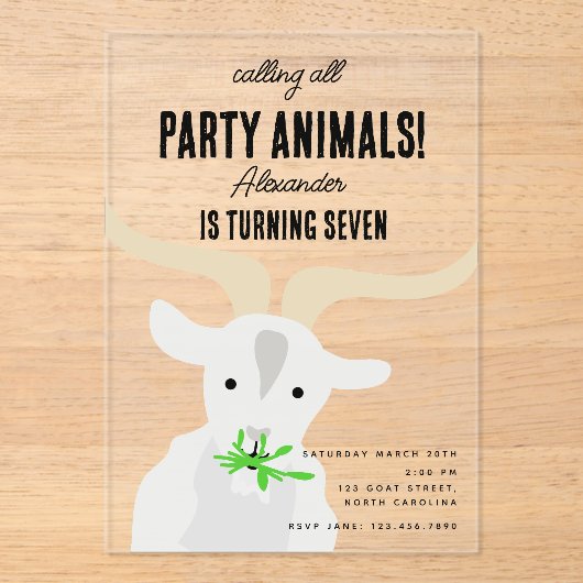 Cute Goats Farm Party Animals Goat Birthday Theme Acryl Uitnodigingen (Voorkant)