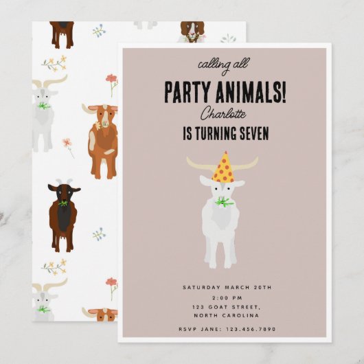 Cute Goats Farm Party Animals Goat Birthday Theme Kaart (Voorkant / Achterkant)