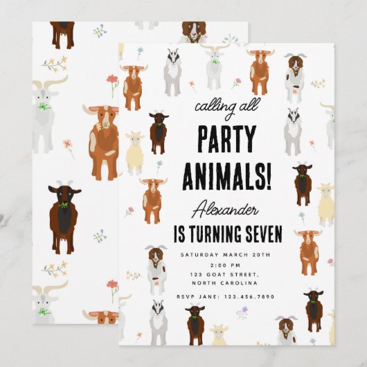 Cute Goats Farm Party Animals Goat Birthday Theme Kaart (Voorkant / Achterkant)