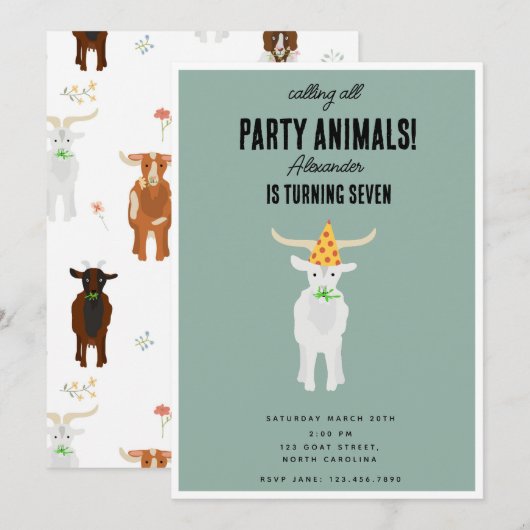 Cute Goats Farm Party Animals Goat Birthday Theme Kaart (Voorkant / Achterkant)