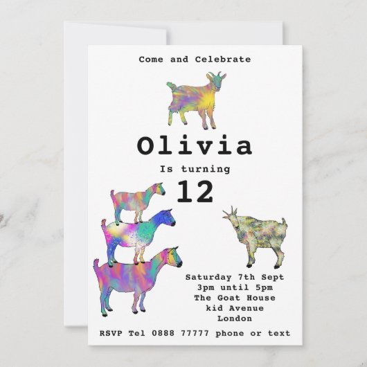 Cute Goats Girls Birthday Party Colorful (Voorkant)