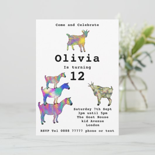 Cute Goats Girls Birthday Party Colorful (Staand voorkant)