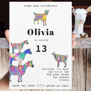Cute Goats Girls Birthday Party Colorful Kaart