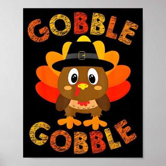 Cute Gobble Gobble Turkey Lgrim Little Boys Thanks Poster (Voorkant)