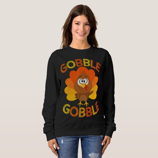 Cute Gobble Gobble Turkey Pilgrim Little Boys Than Trui (Voorkant volledig)
