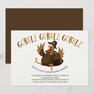 Cute Gobble Turkey Thanksgiving Invitation Kaart