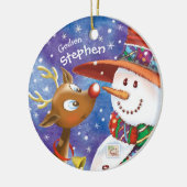 Cute Godson, Snowman & Deer, Kerstmis Keramisch Ornament (Links)