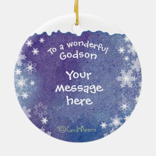 Cute Godson, Snowman & Deer, Kerstmis Keramisch Ornament (Achterkant)