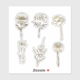Cute Gold Abstract Flowers Drawing Sticker
