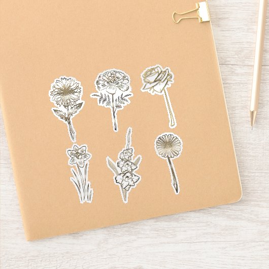 Cute Gold Abstract Flowers Drawing Sticker (Notitieboek)