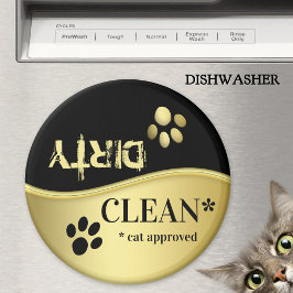 Cute Gold Black Cat Paws Clean Dirty Dishwasher  Magneet